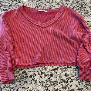 Altar'd State Rose Ribbed V-Neck Crop Top